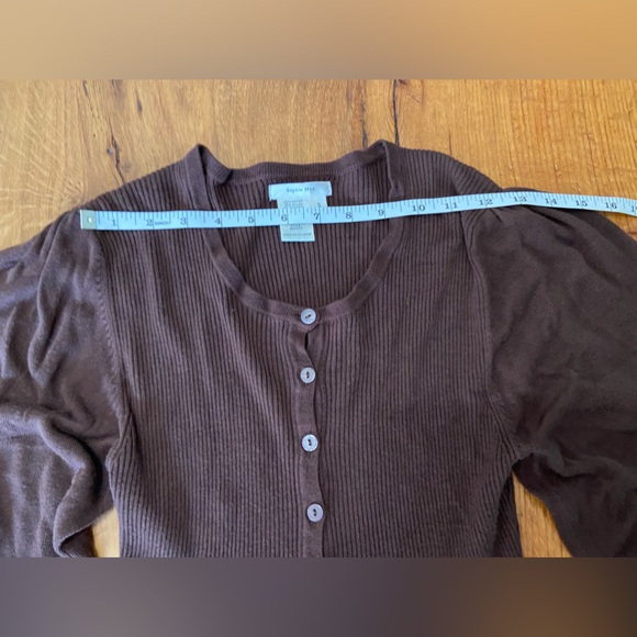 Sophie Max Sweet Chocolate Brown Stretch Button Up Sweater, Fun Sleeves, Sz Sml - Picture 4 of 9